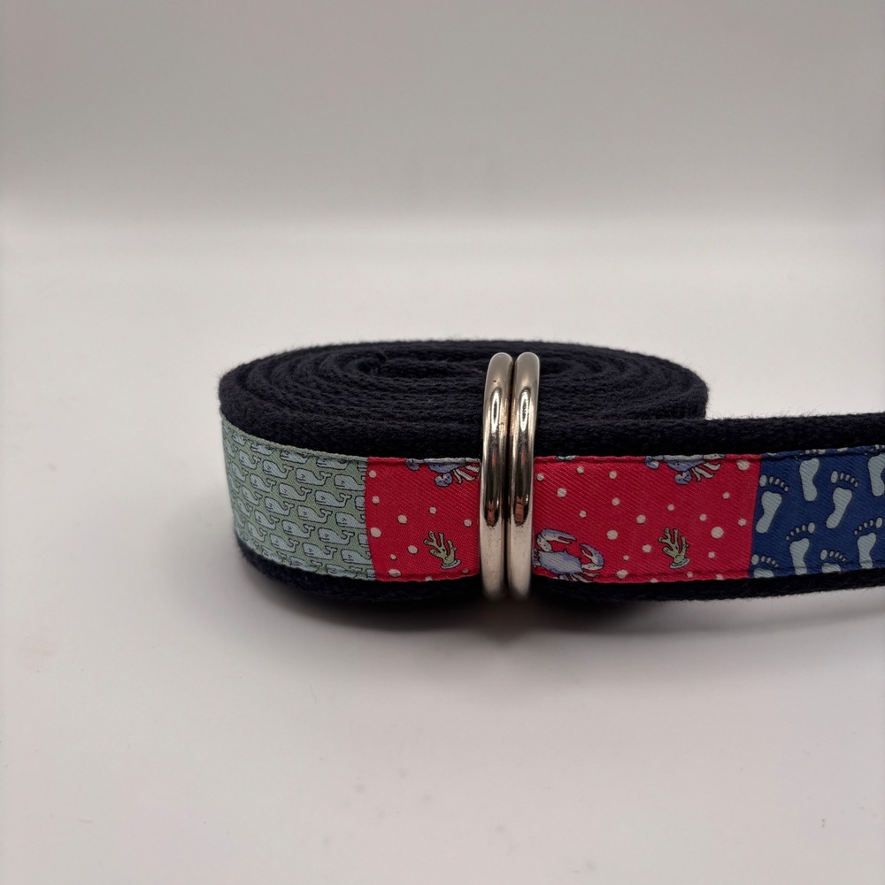 Vineyard Vines Patchwork Canvas D-Ring Belt Made in USA Size XL EUC